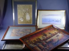 HILARY BISCAL print - 'The Goose Girl', signed in pencil, 42 x 32cms and other paintings/prints