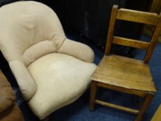 GOOD FARMHOUSE CHAIR and an antique easy chair on turned feet