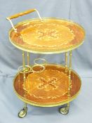 ITALIAN CIRCULAR BRASS & INLAID DRINKS WAGON, 69cms H, 54cms Diameter