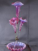 CRANBERRY & VASELINE GLASS CENTRE PIECE EPERGNE
