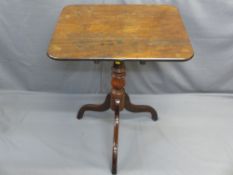GEORGIAN MAHOGANY TILT TOP TRIPOD TABLE, rectangular top on a turned column base, 75cms H, 67 x 60.