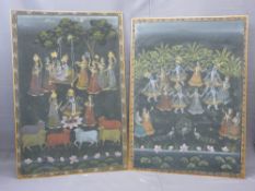 TWO LARGE INDIAN PAINTINGS ON SILK
