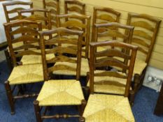 KITCHEN CHAIRS - eleven ladderback with rust seats