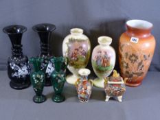 MILK GLASSWARE, Mary Gregory style vases ETC