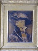 CHRYSTOLEUM in good gilt frame - Victorian lady with a feather bonnet, 23 x 18cms