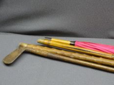 'SPECIAL CUMMING TORONTO' antique golf club, walking sticks and umbrella