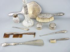 SILVER PARCEL - silver backed dressing mirror and non-matching brush, two silver topped small powder