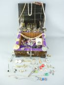 VINTAGE JEWELLERY BOX & CONTENTS and three vintage tortoise shell type hair combs