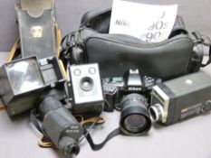 KODAK 8 MOVIE CAMERA, Kodak Box Brownie, Helios monocular case, Nikon F90 camera and lense and