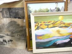 ARTHUR CAMPBELL oil on board - 'Moon over the mountains of Mourne', 38 x 44cms, twentieth century