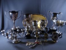 EPNS - galleried tray, candelabra, trophy cups ETC