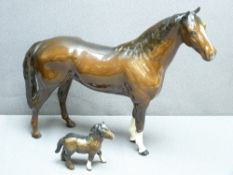 PRESUMED BESWICK LARGE DARK TAN STALLION and a Beswick Shetland pony (AF)