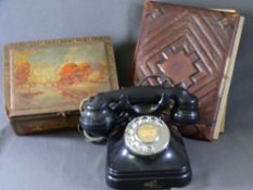 VINTAGE TELEPHONE, old photograph album and an advertisement depicting Richmond Castle