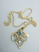 CHAIN & PENDANT - a 9ct fine link chain, 2.8gms and a yellow metal heart shaped pendant with two
