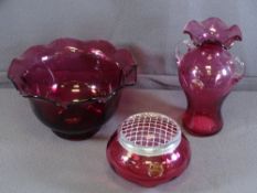 ROYAL SCOTT CRANBERRY GLASS, three boxed items