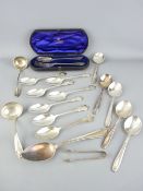 SILVER CUTLERY, a boxed pair of fork and spoon, 0.8ozs, London 1884 and a parcel of mainly silver