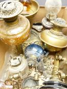 OIL LAMPS - an assortment of various bases, shades ETC
