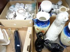 STAFFORDSHIRE DOGS, cheese dish with lid, glass rolling pins and mixed porcelain