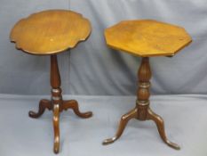 TWO VICTORIAN MAHOGANY SHAPED TOP TRIPOD TABLES, 69 and 67cms Heights