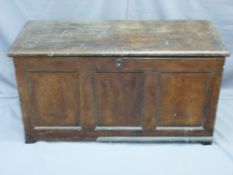 CIRCA 1800 SCUMBLED PINE BLANKET CHEST with iron strap hinges and lock, peg joined construction with