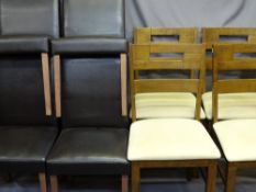 MODERN DINING CHAIRS - six leather effect and four cream coloured seated