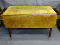 PERIOD KITCHEN TABLE with drop sides and end drawer on tapered supports, 126 x 122cms extended