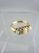AN 18CT GOLD OPAL & DIAMOND SET RING, SIZE Q, 4grms gross, central opal 5mm