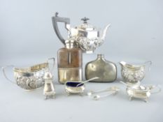 THREE PIECE SILVER TEA SERVICE each piece of oval form with scrolled and floral decoration, 16ozs