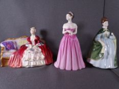 ROYAL DOULTON FIGURINES, Belle O` The Ball HN1997, Camilla HN4220 and Premiere HN2343