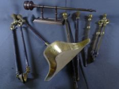 GOOD BRASS FIRE IRONS including two sets of tongs, pokers ETC