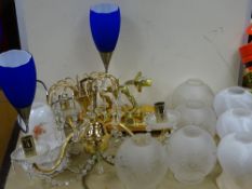 BRASS CEILING LIGHTING WITH MATCHING WALL LAMPS, assorted other table and ceiling lamps with shades