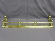 GOOD VICTORIAN BRASS FIRE FENDER with finial balustrade detail, 21cms H, 137cms W, 38cms overall D