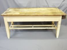 GEORGIAN PINE PAINTED SERVER TABLE, 77cms H, 167.5cms L, 75cms W, having a three plank cleated end