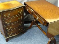 CHEST OF DRAWERS, reproduction narrow with serpentine front and a similar style sofa table