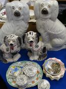 STAFFORDSHIRE DOGS, two pairs, pot lids and other china
