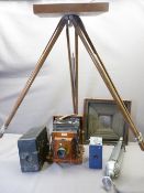 SANDERSON FOLDING CAMERA from 'The Westminster Camera Exchange London', tripod and other camera
