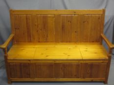 REPRODUCTION PINE BOX SEAT BENCH, 107cms H, 160cms W, 51cms D