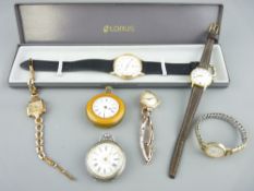 WATCHES - a 935 silver encased key wind fob watch with attractive dial, a further fob watch for