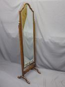 VINTAGE WALNUT CHEVAL DRESSING MIRROR, 157cms H, 45cms W
