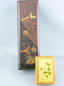 SMALL FLORAL DECORATED KEEPSAKE BOX and a lacquered and bird decorated glove box