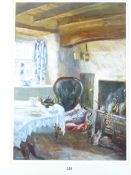 KEITH ANDREW coloured limited edition print (628/750) - old cottage interior scene with cat seated