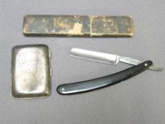 SILVER CIGARETTE CASE and a cased cutthroat razor titled 'Sprock'