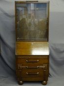 EDWARDIAN BUREAU BOOKCASE with three lower drawers and glass glazed sliding doors