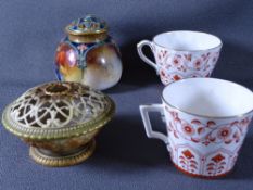 TWO PIECES OF ROYAL WORCESTER CABINET PORCELAIN and two pieces of Royal Crown Derby Rougemont china
