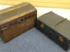 TWO VINTAGE TRAVEL TRUNKS, one domed topped
