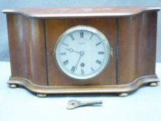 MAHOGANY MANTEL CLOCK, 'JONES & SONS LIVERPOOL' with silver dial