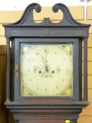 CIRCA 1820 OAK LONG-CASE CLOCK with painted 13 inch square dial and twin weight pendulum driven bell