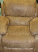 MODERN SOFT LEATHER EFFECT MANUAL RECLINER ARMCHAIR, 95cms H, 107cms W, 57cms seat depth