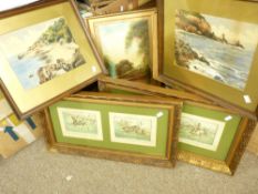 PAINTINGS & PRINTS - an assortment including comical steeple chase engravings ETC