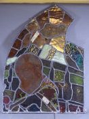 SHAPED & LEADED STAIN GLASS PANEL WITH IMAGES